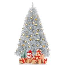 Unlit Artificial Silver Tinsel Christmas Tree Holiday 6Ft Hinged w/Metal Stand