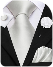 Men Silk Ties Set with Flower Lapel Pin Necktie Pocket Square Cufflinks for Tuxe