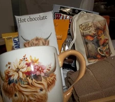 Highland cow Gift Basket Mug Coffee  Candy Nuts Cocoa Wicker Unique Gifts  #1