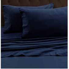 Tribeca Living Flannel Solid Oversized Queen Flat Sheet, Dark Blue New