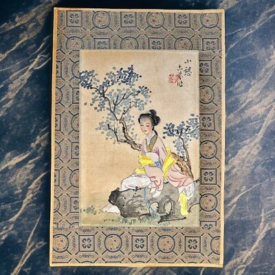 Chinesische Seidenmalerei, Tusche auf Seide, Rückseite Büttenpapier, gestempelt - Bild 1 von 4