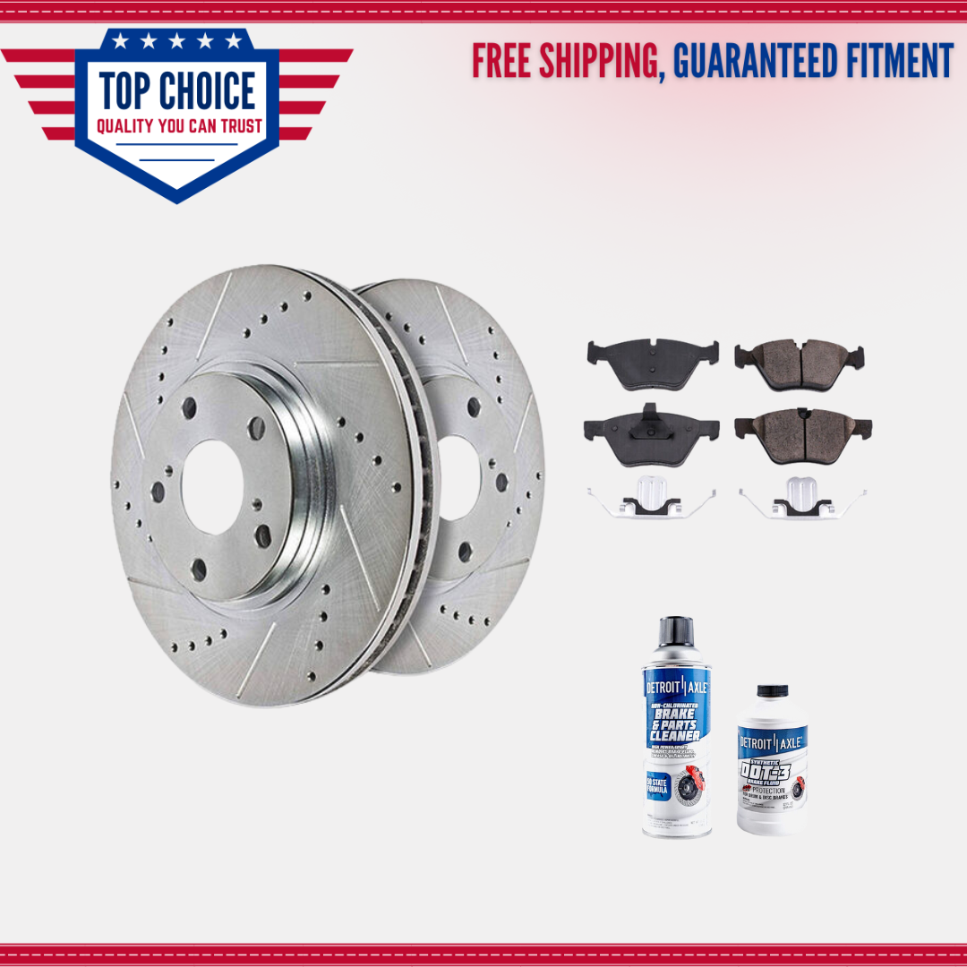 FRONT DRILLED Rotors + Brake Pads for 2006 2007 BMW 128i 325i 325xi