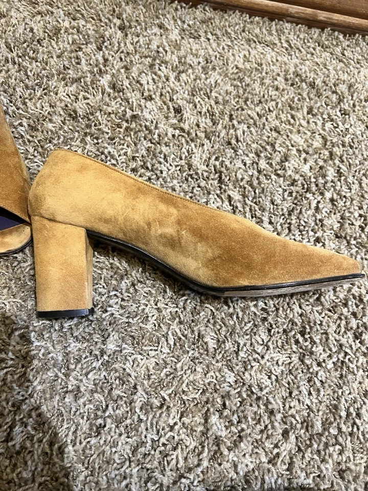 Margaret Jerrold Vintage Brown Suede Block Heel Size 9 Narrow Made In Italy - Image 3 of 4