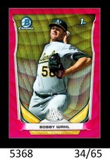 1-2014 BOWMAN CHROME PINK WAVE REFRACTOR BOBBY WAHL A'S /65 QTY