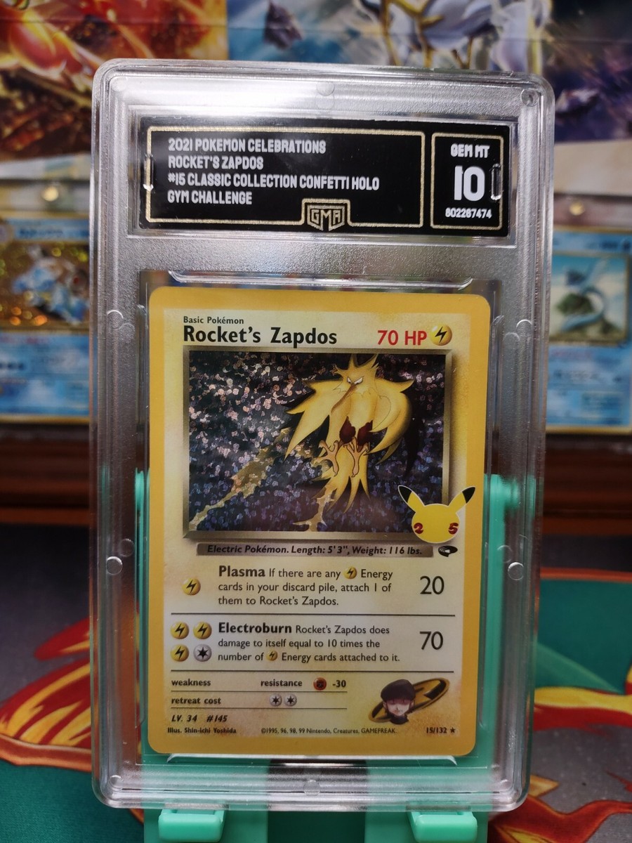 GEM MINT 10 Rocket's Zapdos Celebrations Pokemon Card GMA GEM MINT 10 Rocket's Zapdos Celebrations Pokemon Card GMA