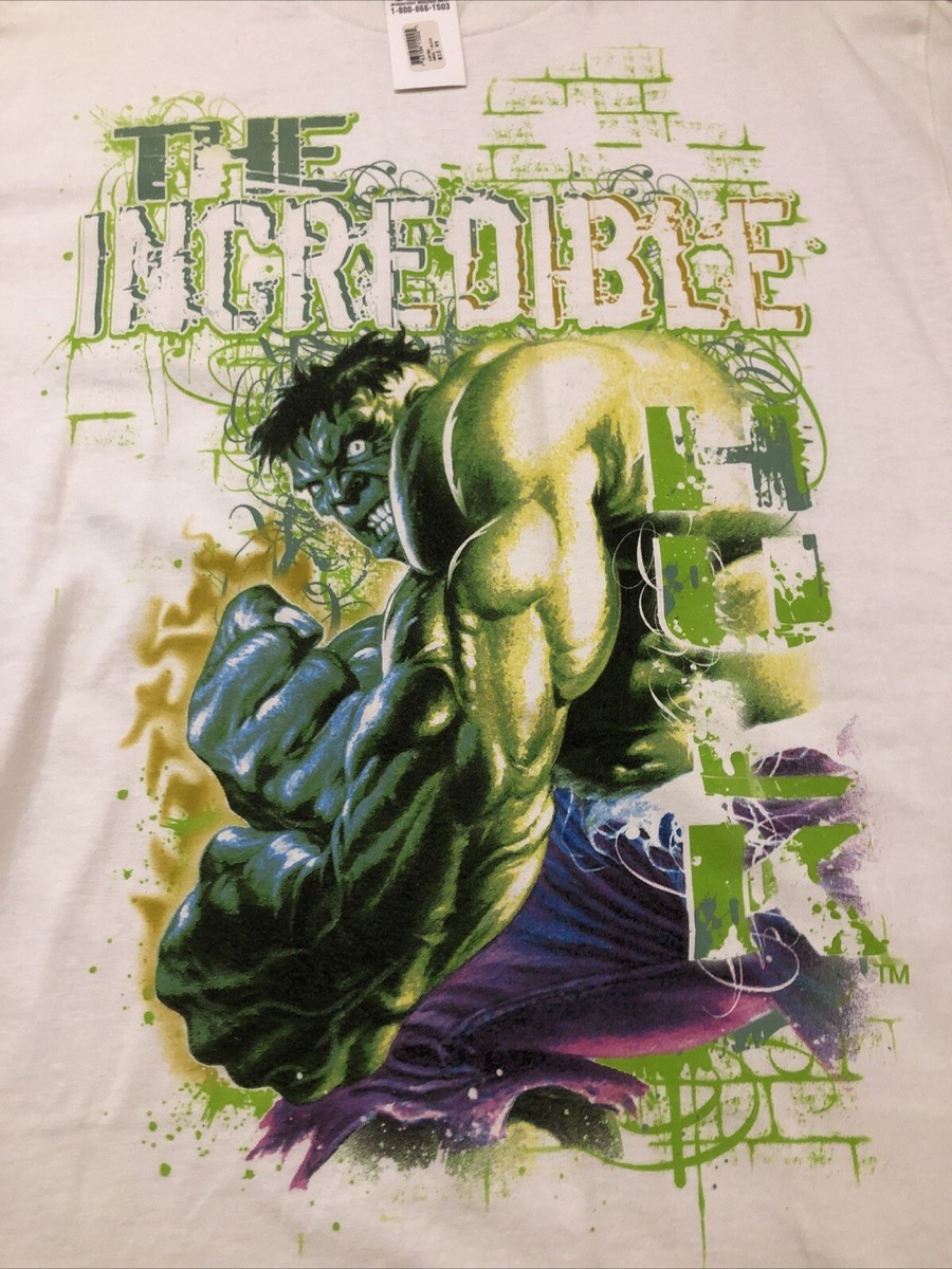 Marvel Mad Engine Incredible Hulk Comic T Shirt White Green Hulk