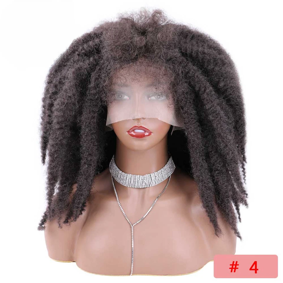 Peluca corta de encaje sintético torcido con flequillo 14 pulgadas trenzado mullido torcido para mujer Foto 4 de 4