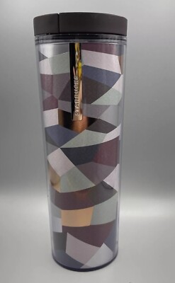 Starbucks Mosaic Gold Gray Foil Acrylic Travel Tumbler 16 oz NEW