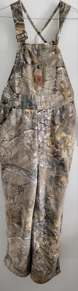 Carhartt Camo Insulated Bibs Youth 14 Realtree Thermal Hunting Canvas Overalls - Image 2 of 4