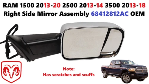 RAM 1500 2013-20 2500 2013-14 3500 2013-18 Right Side Mirror Assembly 68412812AC