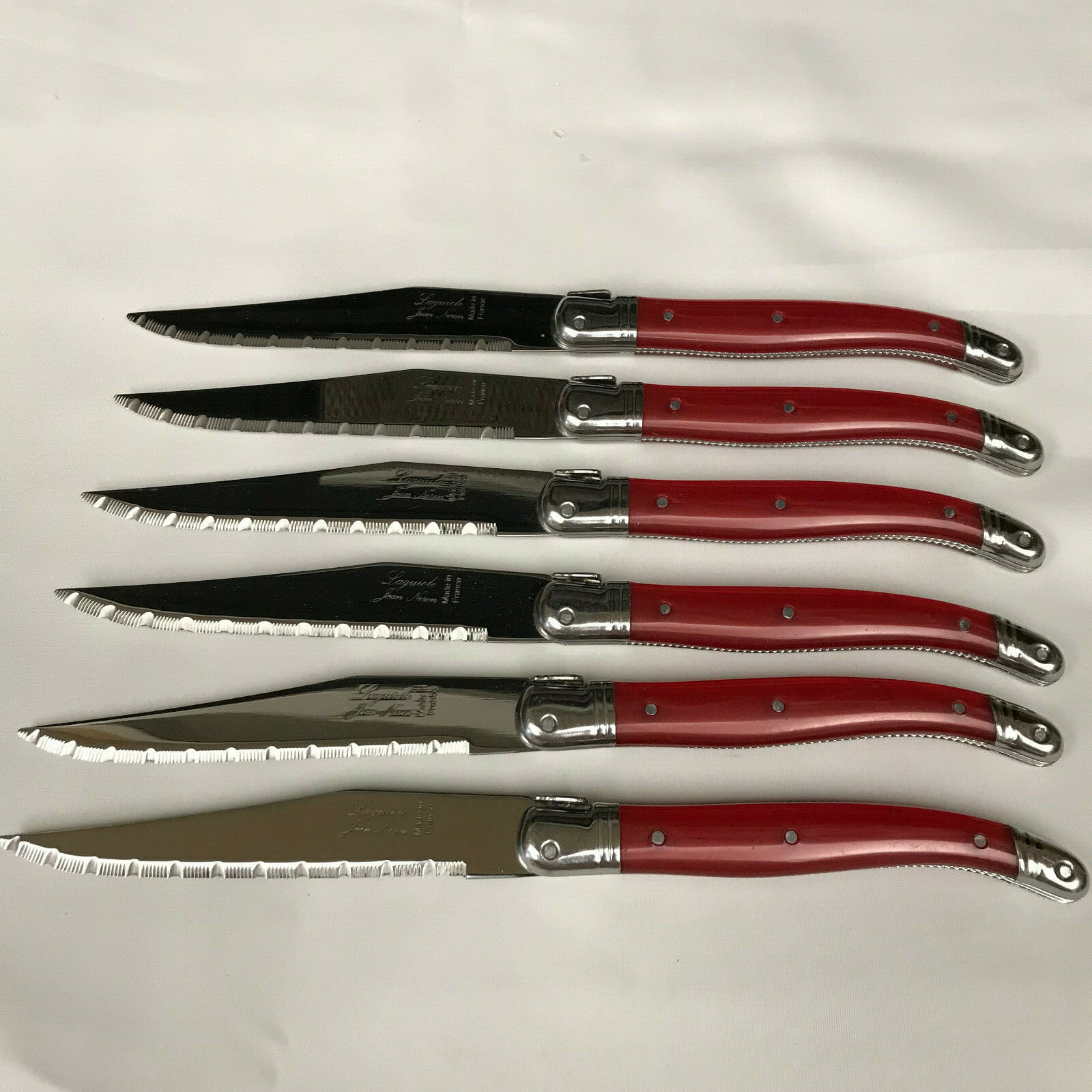 Laguiole by Jean Neron Stainless Steel 6Piece Steak Knife Set with Plates, Red CDE