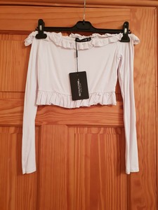white frill off shoulder top