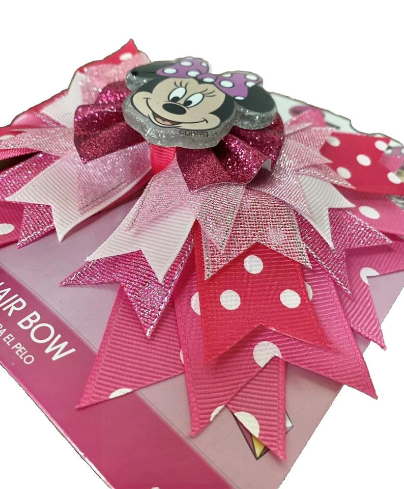 Disney Minnie Mouse Lazo de Pelo Niña Grande Rosas, Rojo, Blanco, Negro Nuevo Foto 4 de 4