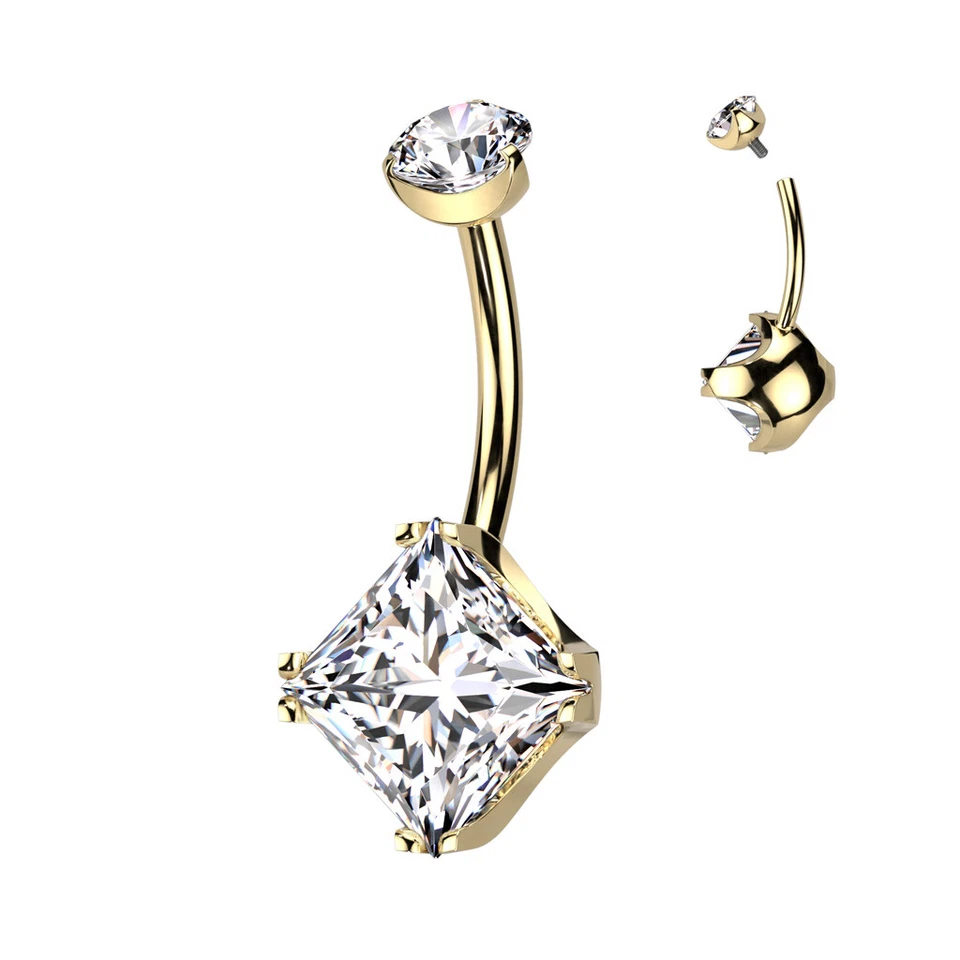 Piercing Ombelicale In Titanio E Zirconio - Due Zirconi Di Forma Differente - - Immagine 4 di 4