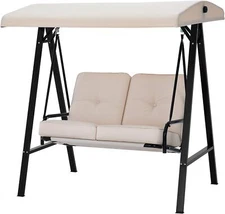 AECOJOY 2-Seat Porch Swing Chair Patio Swing Chair w/Stand and Removable Cushion