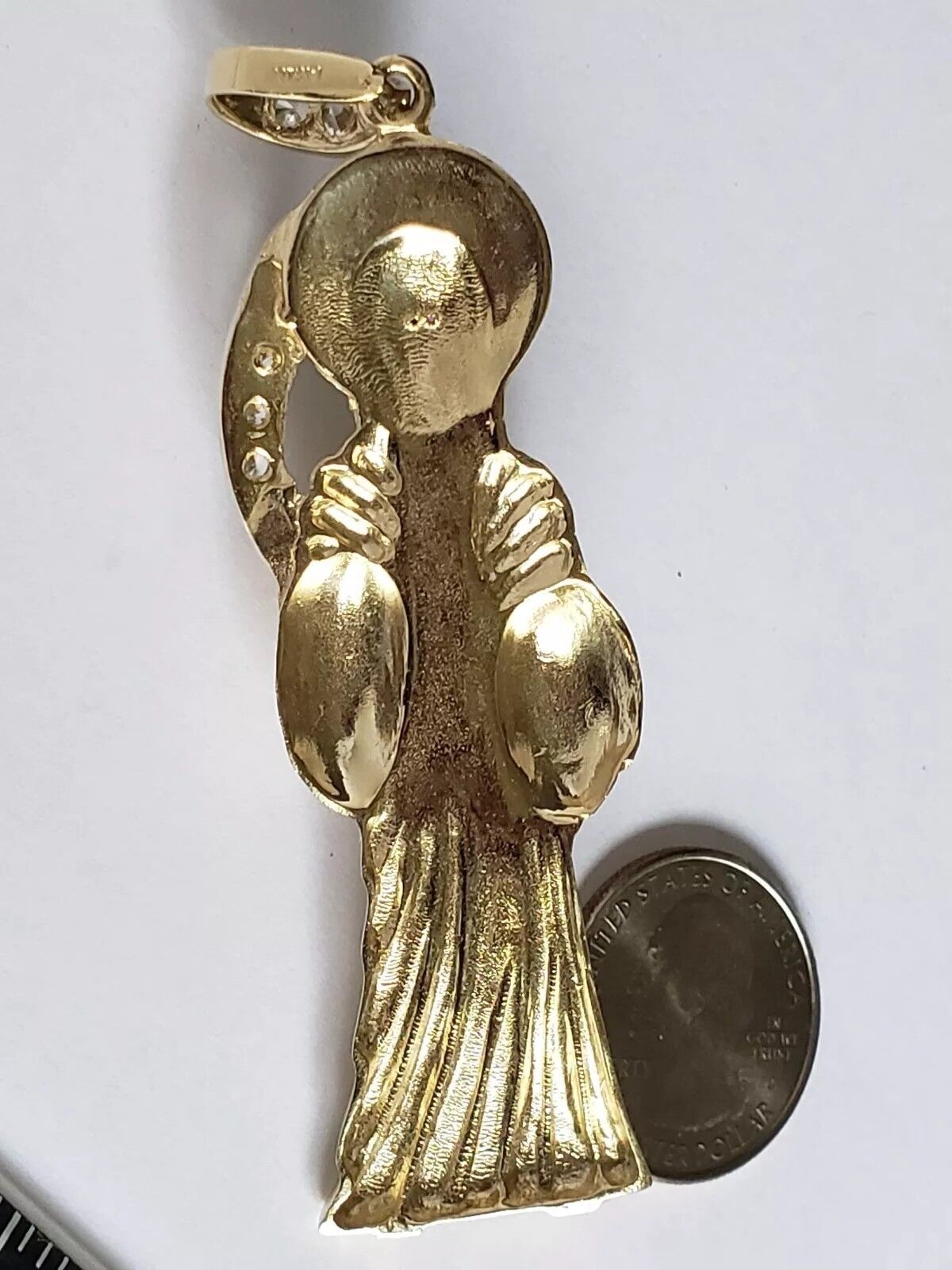 Big real 14k yellow Gold santa muerte grim reaper pendant angel of death  2.75