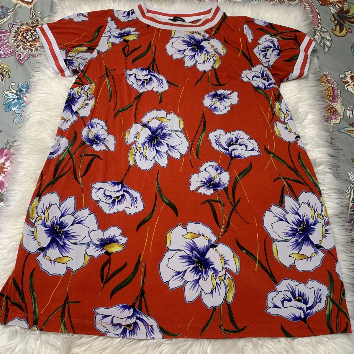 Madison Leigh Women's Red Jersey Floral T-Shirt Dress Plus Size 2X Short  Sleeve | eBay
