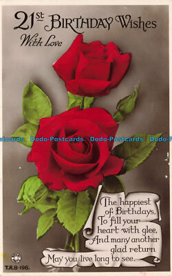 R637766 21. Geburtstagswünsche mit Liebe. Rote Rosen. Drehfotografie