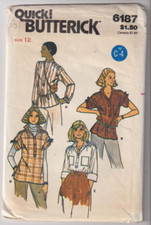 6187 BUTTERICK c.1970's - BLOUSE w Variations - Sz 12 B 34"