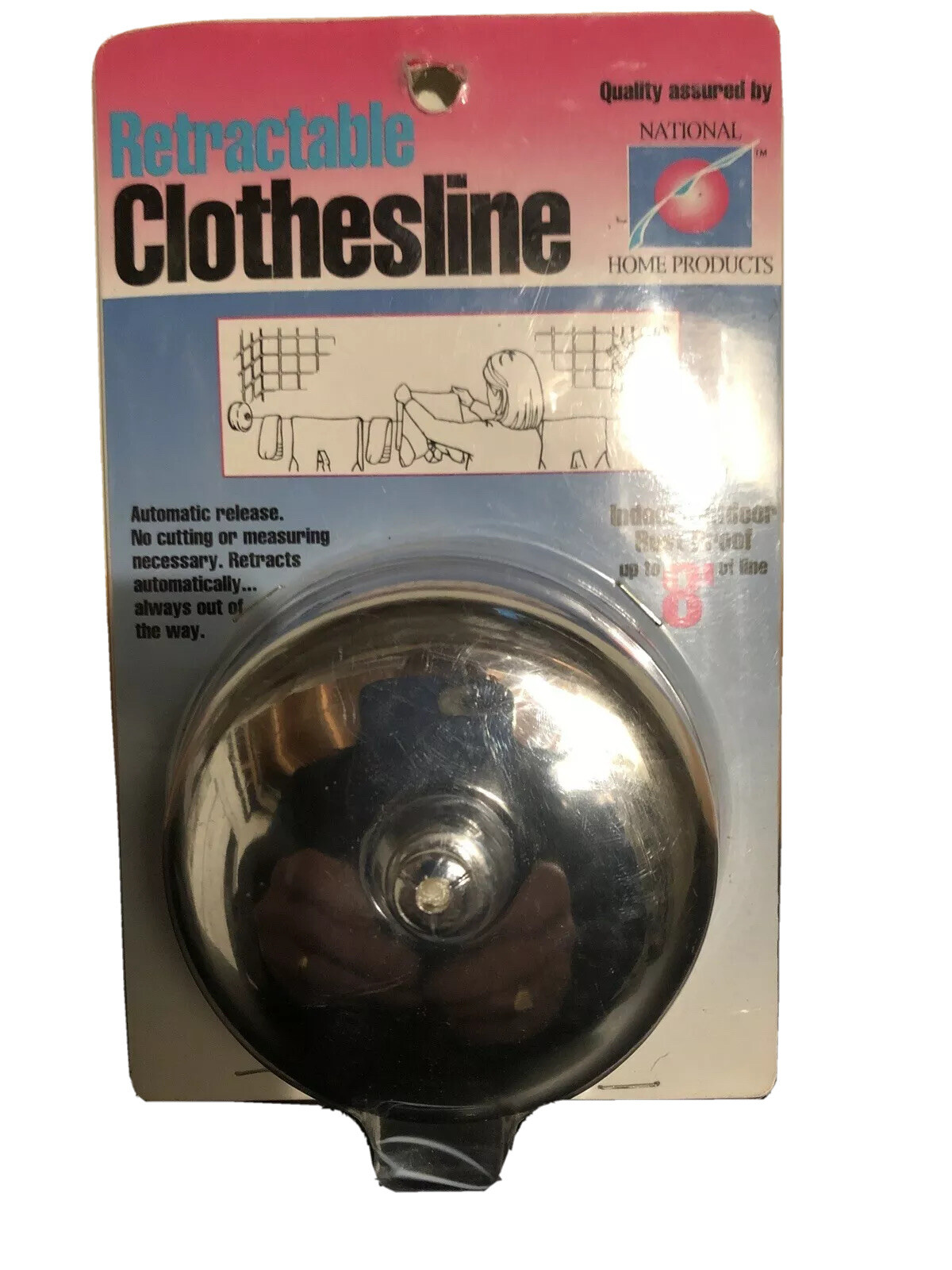 National Home Products 8' Retractable Clothesline Reel- Chrome Finish New In PKG