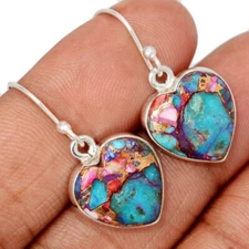 Heart - Composite Kingman Pink Dahlia Turquoise 925 Silver Earrings CE48830