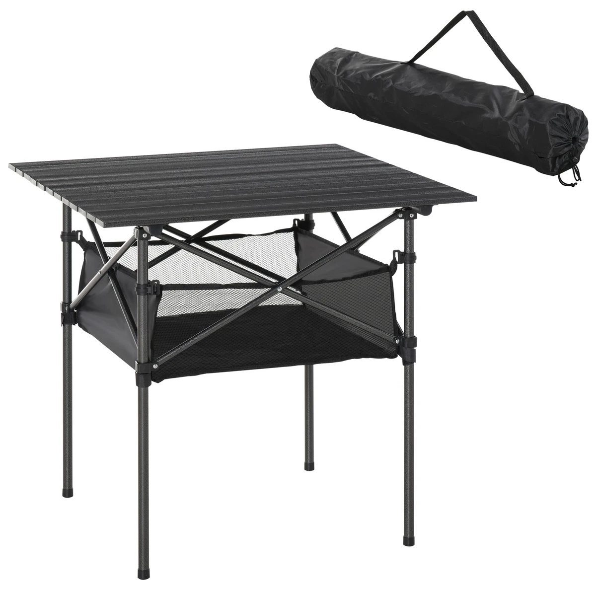 Aluminum Camping Table Roll Top Folding Table Picnic Table w Mesh