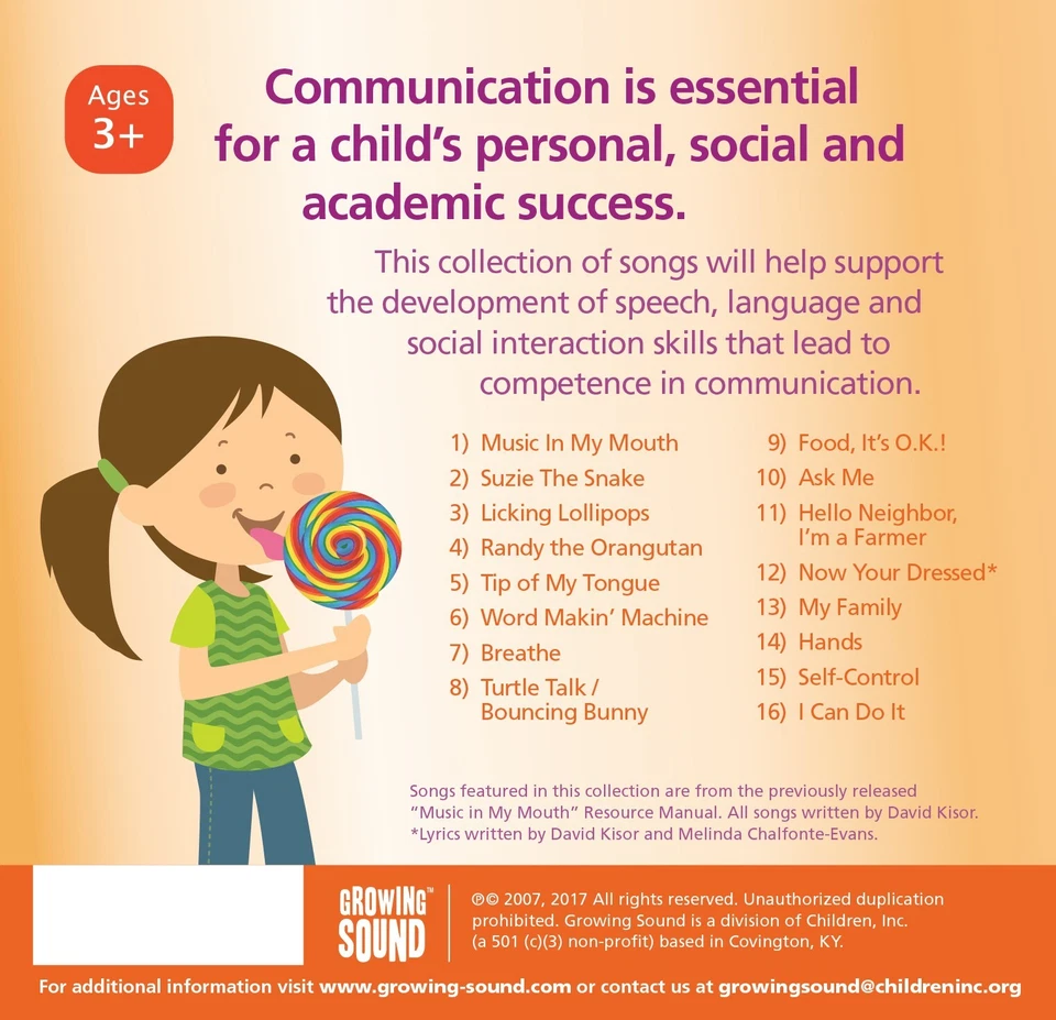 Children's Music CD Preschool Songs for Speech & Language Skills Speech Therapy - Image 2 of 3