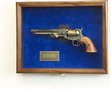 Gun Display Case LARGE Walnut & Blue Solid Wood Handgun Pistol Revolver USA Rack