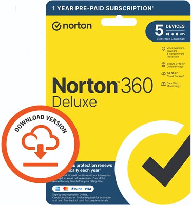 Norton 360 Deluxe Antivirus VPN 2026 5 Geräte 1 Jahr - 5 Minuten EMAIL Versand