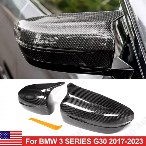 Pair Carbon Fiber Style Side Mirror Cover Caps for BMW G15 G21 G22 G30 2019-2021