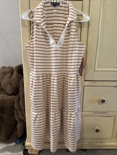 Nautica Jeans Women's Tiered Collar Sleeveless Mini Dress, Almond/Ivory, Size M