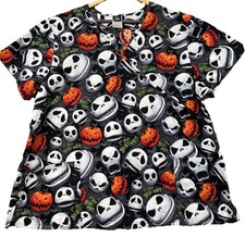 Nightmare Before Christmas Scrub Top Women's 2XL Black - Jack Skeleton
