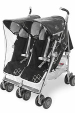 Copertura antipioggia per passeggino Maclaren Twin Techno, realizzato nel Regno Unito in PVC trasparente super morbido