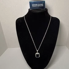 Avon Signed Saphire Pendant Necklace Silver Tone