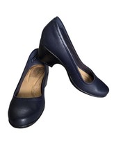 Clarks Emily Belle Slip-On Cushioned Pumps Sz 8 Navy Blue Comfort Heels Work