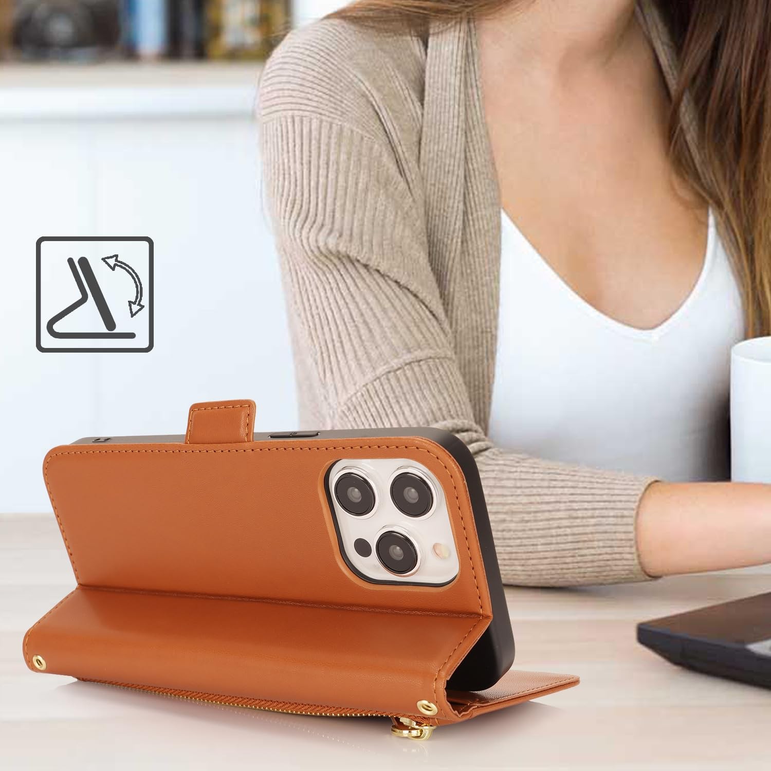 Coque en cuir iPhone 13 Pro Max véritable étui luxe Noir - 3