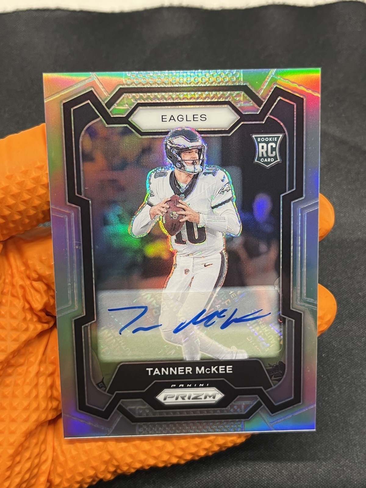 2023 Tanner McKee Panini Prizm Silver Auto #383 Rookie Eagles QB RC #1