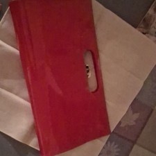 Womens Red Glossy Hard Case Clutch Purse w/ G...