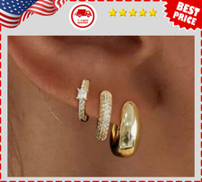 Gold Hoop Earrings Set for Women Trendy, 14K Gold Plated Lightweight Small Gold/