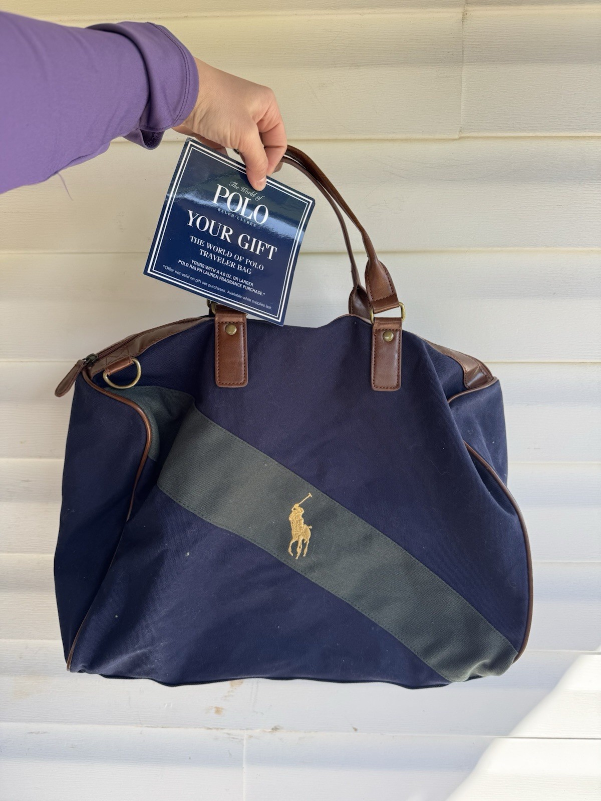 PONY Borsone da viaggio in tela blu verde profumo Polo Ralph Lauren vintage nuovo con etichette