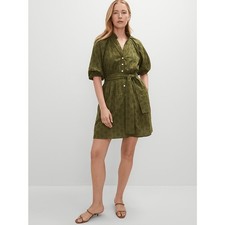 NWT Ann Taylor Petite Eyelet Ruffle Neck Flare Dress Moss Green Size 12 Petite