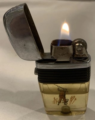 Scripto Vu Vintage Lighter Hunter Hunting With Bird Dog Tested And Working