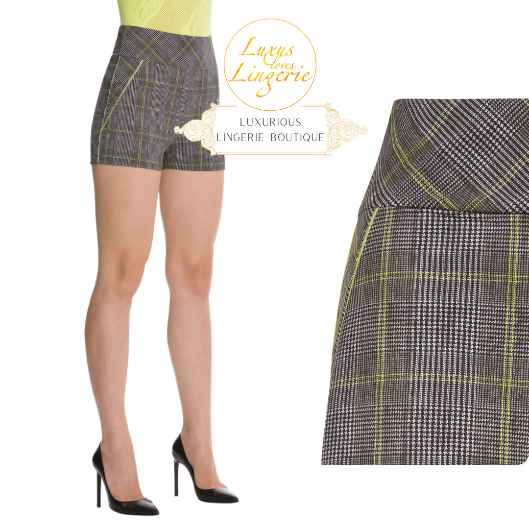 Neon Check Shorts Wolford L Grey Lime Trousers With Karo Design Elegant