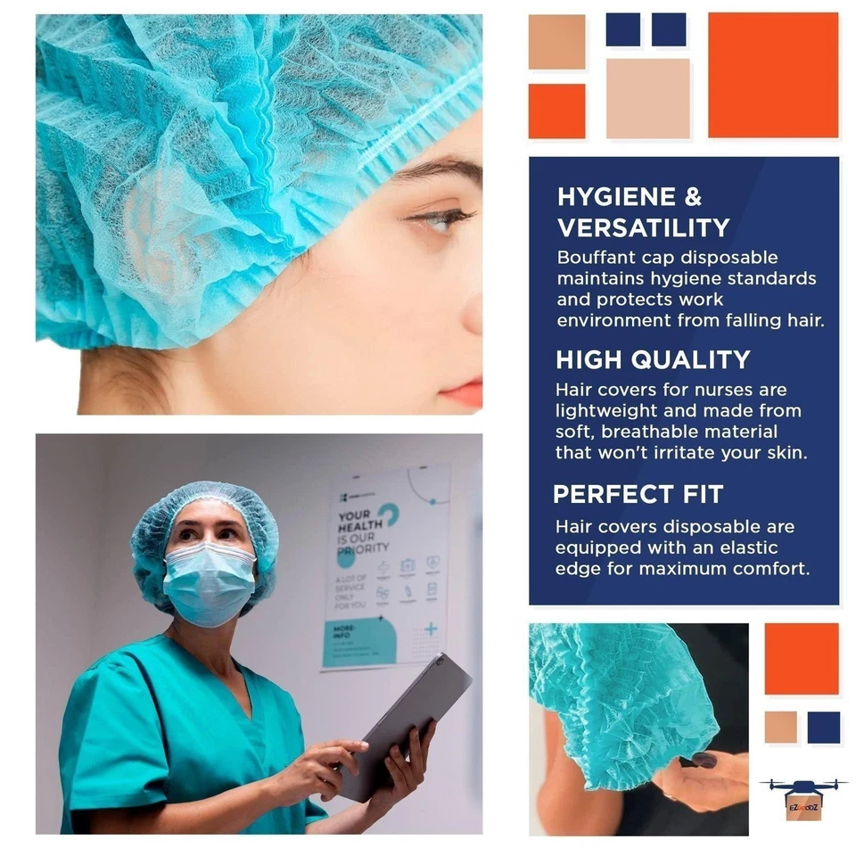 1000-pcs Disposable Bouffant Cap Hair Net Head Cover Industrial/Medical 24in - Image 3 of 4