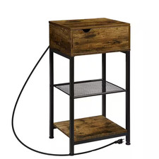 15.75 In. Brown Wood End Table with Charging Station Side Table with USB Port an