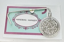 Portable Purse Hook Silver Filigree Design Handbag Hanger for Table Bag Storage