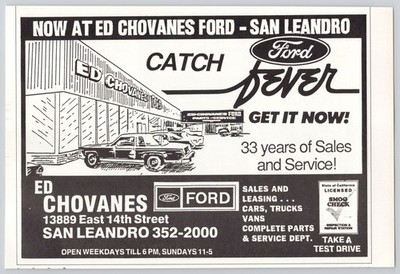 Ed Chovanes Ford San Leandro CA Cars Trucks Vans Smog Check 1987 Print Ad