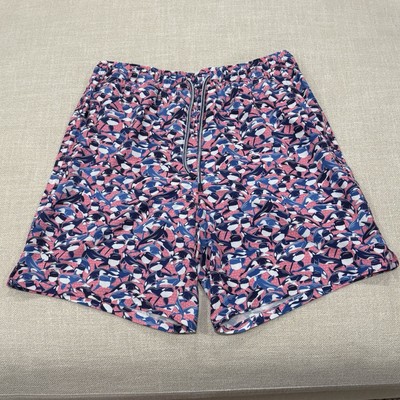 PETER MILLAR Seaside Whale Orca Print Swim Trunks Pink/Blue Men's Size M New