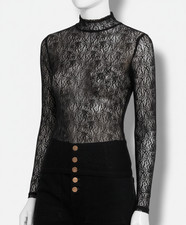 Veronica Beard Black Nate Lace Mock-Neck Top Size M