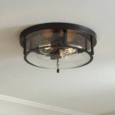 Franklin Iron Midnight 13" Wide Black and Glass 2-Light Ceiling Light